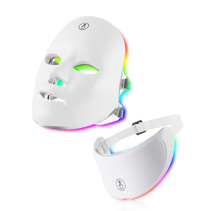 7-Color LED Face & Neck Beauty Mask - Photon Facial Mask with Skin Care Massager for Face and Neck