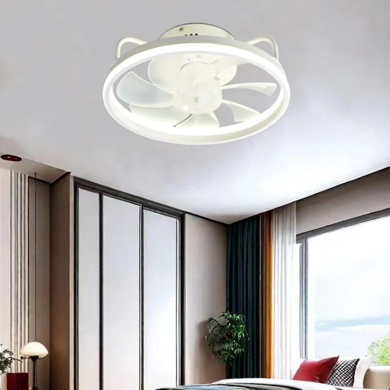 Modern LED Ceiling Fan Light with DC Motor - 6 Speed, Timer, Low Floor Attic Fan, Remote Control Decorative Light
