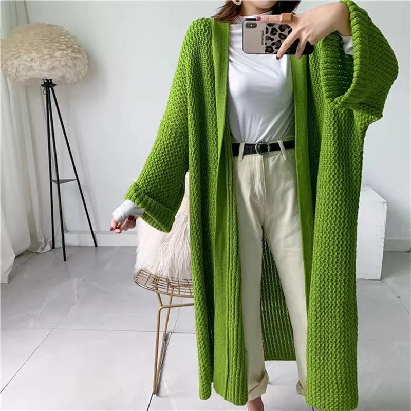 Autumn Winter Women’s Long Knitted Cardigan Sweater – Casual Loose Warm Long Sleeve Coat