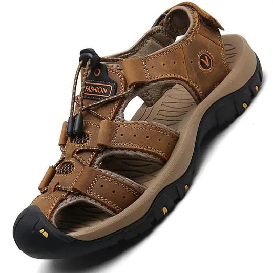Men's Leather Summer Sandals - Breathable Casual Outdoor Beach Slippers & Wading Shoes