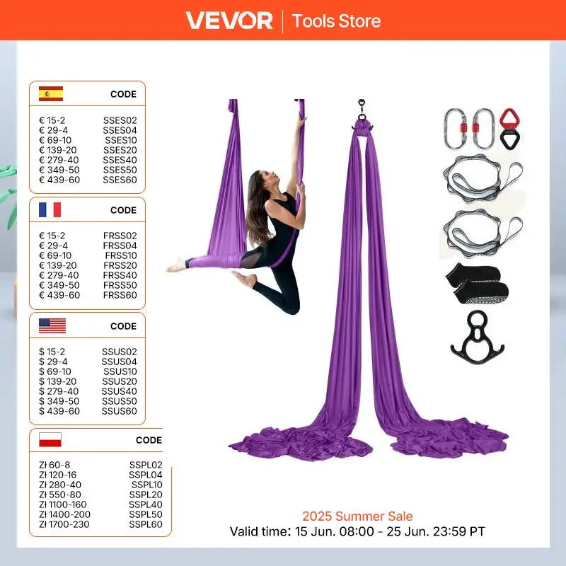 SucceBuy 8.7/11 Yards Aerial Yoga Hammock & Swing Starter Kit – Aerial Silk Fabric Yoga Strap Accessory for All Fitness Levels