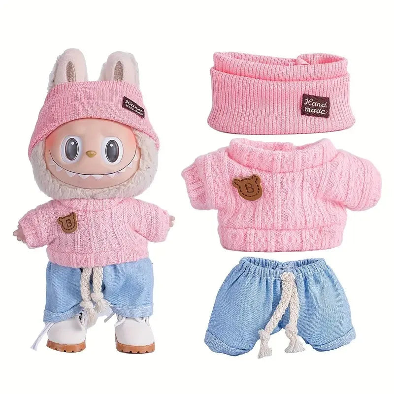 Labubu Doll Cute Sweater Set – 17cm Doll Clothes & Shoes DIY Accessories for Training, Sitting, Party Games, and Gifts