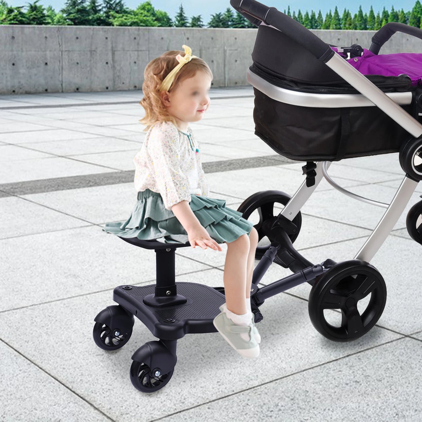 2-in-1 Universal Stroller Buggy Board with Detachable Seat – Pram Pedal Adapter for Kids, 25kg Load Capacity