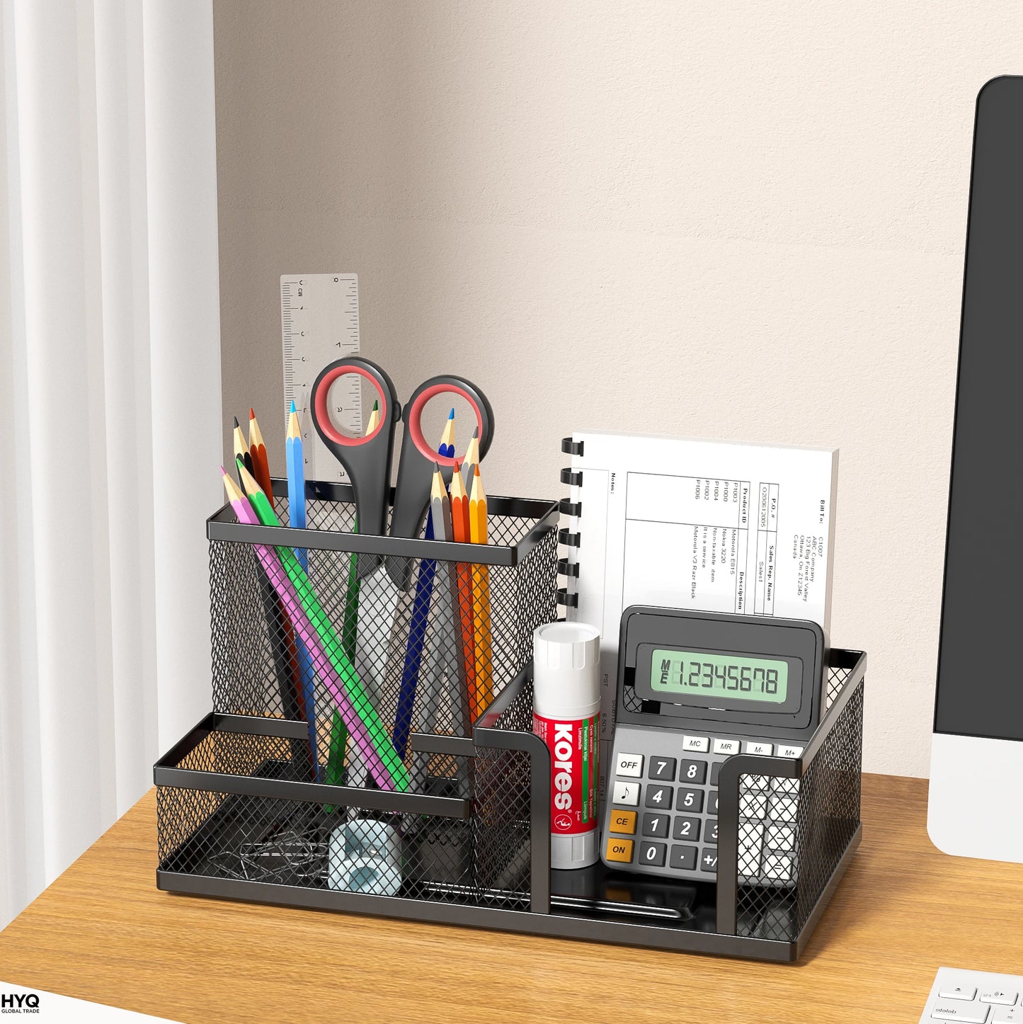 Mesh Desk Organizer Caddy with Pencil Holder and 3 Compartments for Office Desktop Storage – Black Office Supplies Organizer