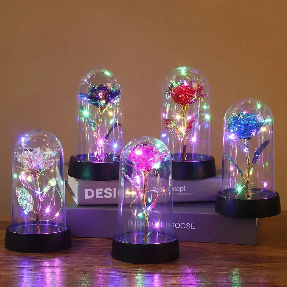 Valentine's Day Eternal Rose LED Light – Foil Flower in Glass Cover, Romantic Gift for Girlfriend, Mother's Day & Wedding Bridesmaid Favor