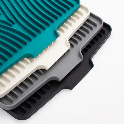 Silicone Dish Drying Mat & Drain Pad | Kitchen Coaster for Pans, Glasses, Tableware with Slope Drainage