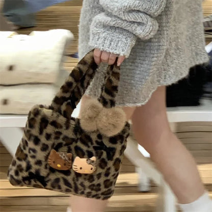 Sanrio Kawaii Hello Kitty Plush Handbag – Soft Stuffed Commuter Tote, Portable Satchel Backpack, Perfect Christmas Gift for Friends