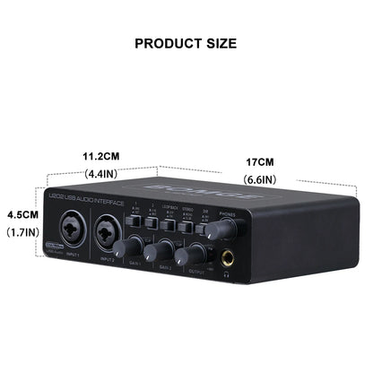 BOMGE U202 USB Audio Interface – Mic Preamplifier with XLR/TS/TRS Ports, 48V Phantom Power, 32-Bit/192kHz for Computer Recording & Streaming