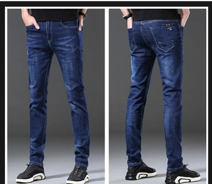 Men’s Casual Comfortable Jeans – Straight Loose Fit High Waist Elastic Trousers for All Seasons & Office Wear