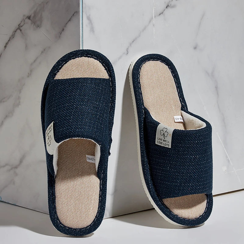 Home Linen Slippers for Men – Comfortable Open-Toed and Breathable for Spring and Autumn – Bedroom Slippers for Men and Women