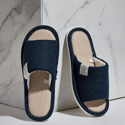 Home Linen Slippers for Men – Comfortable Open-Toed and Breathable for Spring and Autumn – Bedroom Slippers for Men and Women
