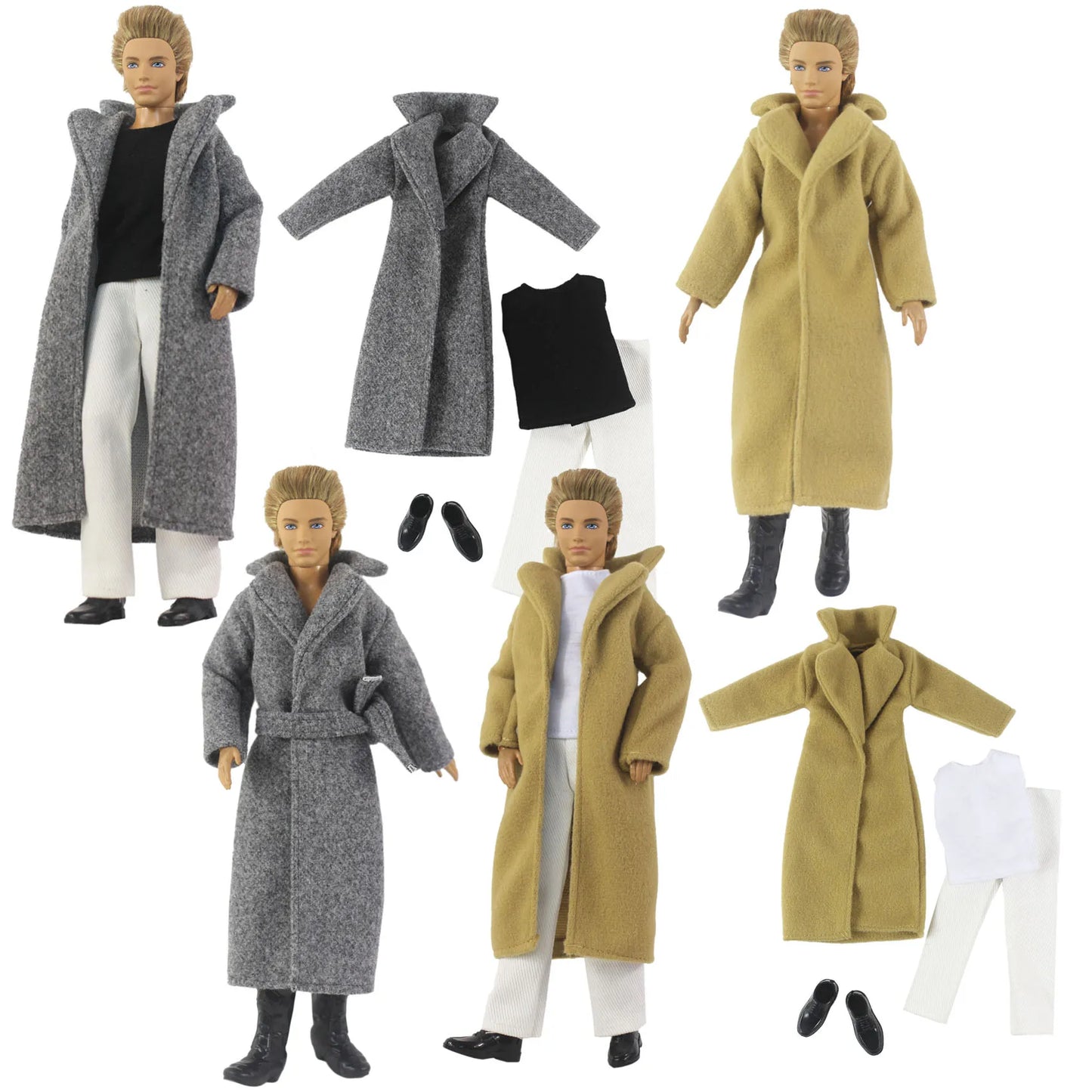 12" Ken Doll Clothes — Woolen Overcoat Outfit with Multiple Styles to Choose From