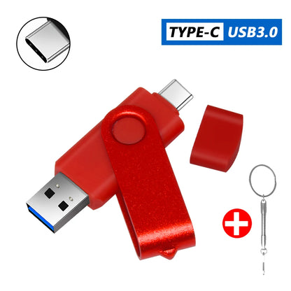 360° Rotating Type-C USB 3.0 Flash Drive – 2-in-1 High-Speed Pen Drive 16GB to 128GB, Multi-Format Compatible