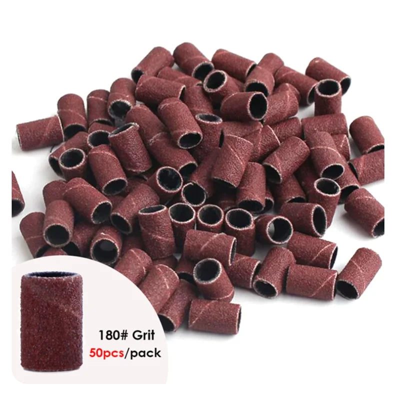 100/50PCS Sanding Cap Bands - 80/120/180 Grit Nail Drill Grinding Bits for Manicure & Pedicure Tools