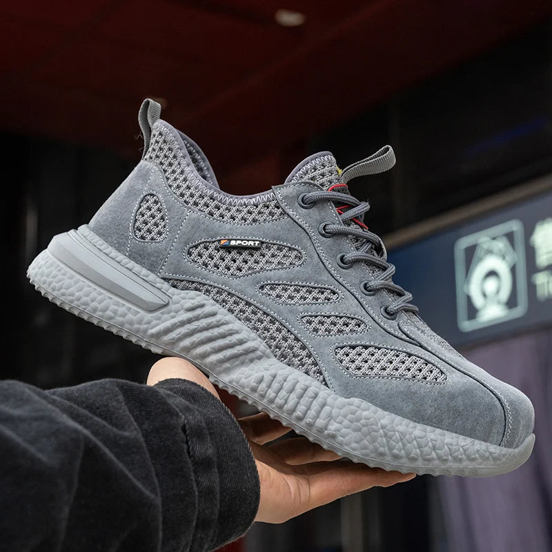 Men’s Summer Work Shoes — Lightweight Breathable Safety Sneakers with Steel Toe Cap