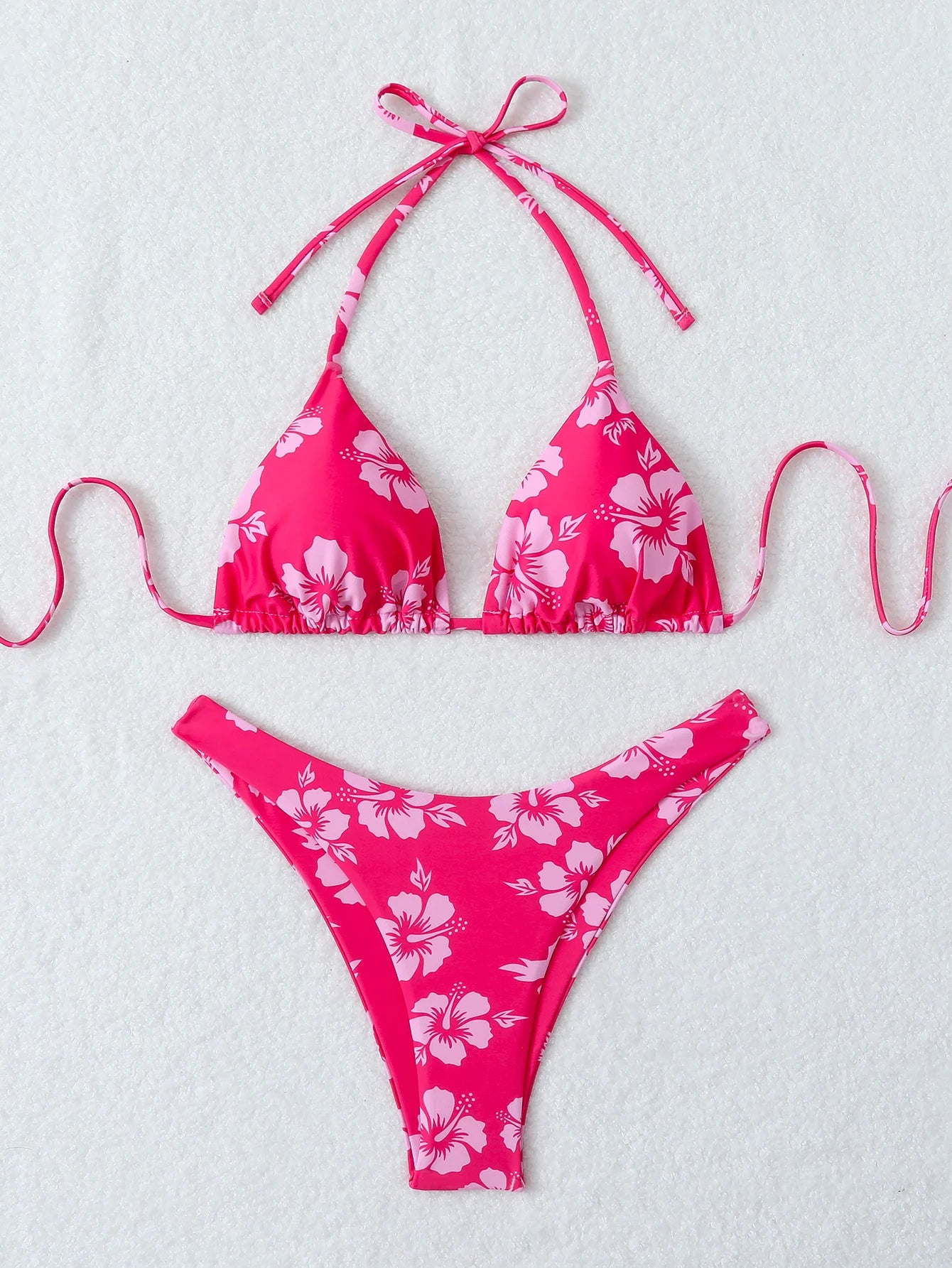 Retro Floral Print Bikini Set - Women's High Waisted Lace Up 2 Piece Summer Swimsuit Beachwear