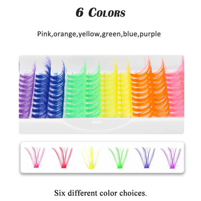 14/16mm D Curl Colorful Glitter Manga Lashes – Wispy Spikes, Soft DIY Cluster False Eyelashes