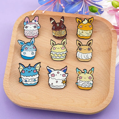 9-Piece Eevee Anime Enamel Pin Set - Cute Elf and Fox Cartoon Brooches for Backpacks, Lapels, and Gifts for Friends