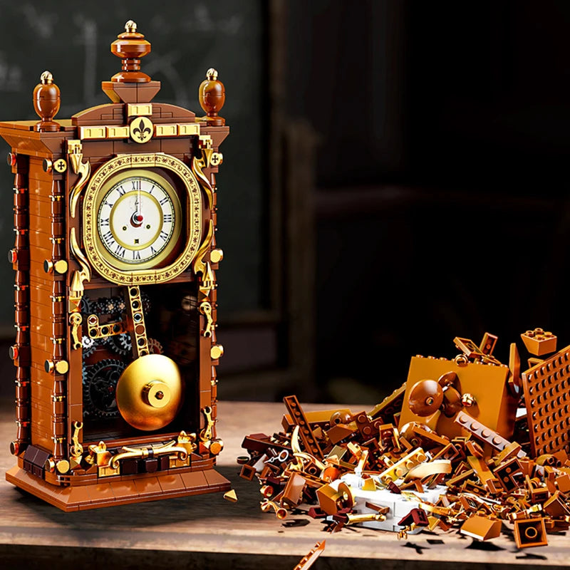 Vintage Swinging Pendulum Clock Building Blocks – 751PCS 3D Mechanical DIY Model Kit for Adults, Retro Home Decor Gift Idea