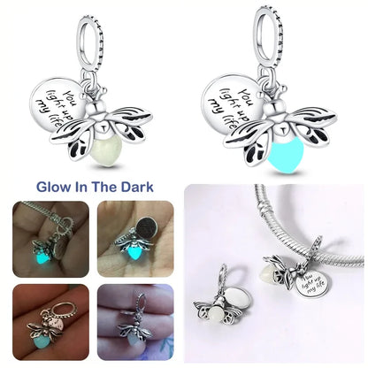 Chameleon Luminous Firefly & Butterfly Silver-Plated Charms - 925 Silver for DIY Bracelet Jewelry Making