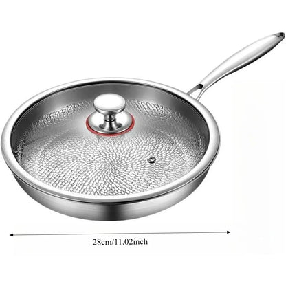 Titanium Steel Frying Pan with Lid - Non-Stick Uncoated Fish Scale Hammer Pattern Titanium Alloy Kitchen Cookware
