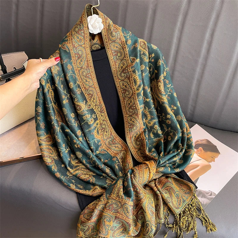 Luxury Autumn Cashmere Pashmina Shawl – Warm Winter Scarves for Women, Printed Cotton Foulard Stole Scarf 2023