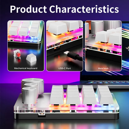 2.4G Bluetooth Mechanical Keyboard – 16-Key Custom USB with Knob, Volume Control, Macro & Gaming Modes