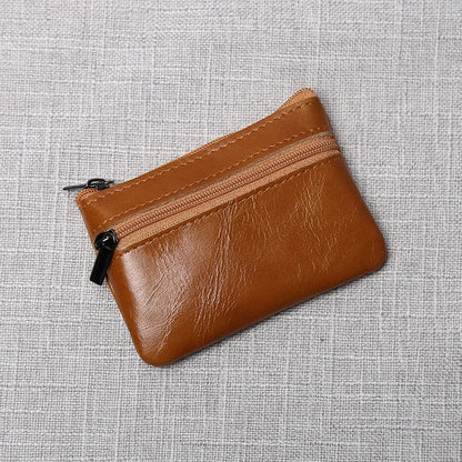 Leather Mini Coin Purse – Unisex Retro Handmade Cowhide Small Wallet with Zipper & Key Case