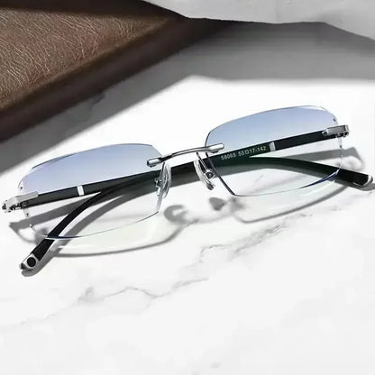 Luxury Diamond-Cut Photochromic Reading Glasses – Rimless Men’s & Women’s Color-Changing Presbyopia Eyewear