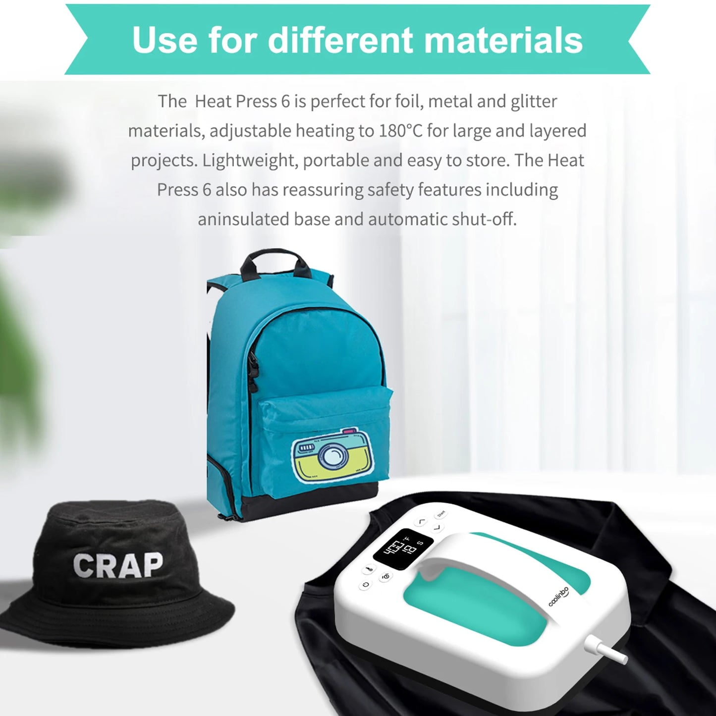 HP6 Mini Heat Press Machine - 7x5 Inch Handheld Portable, Adjustable Temperature & Timer, Overheat Protection for Heat Transfer