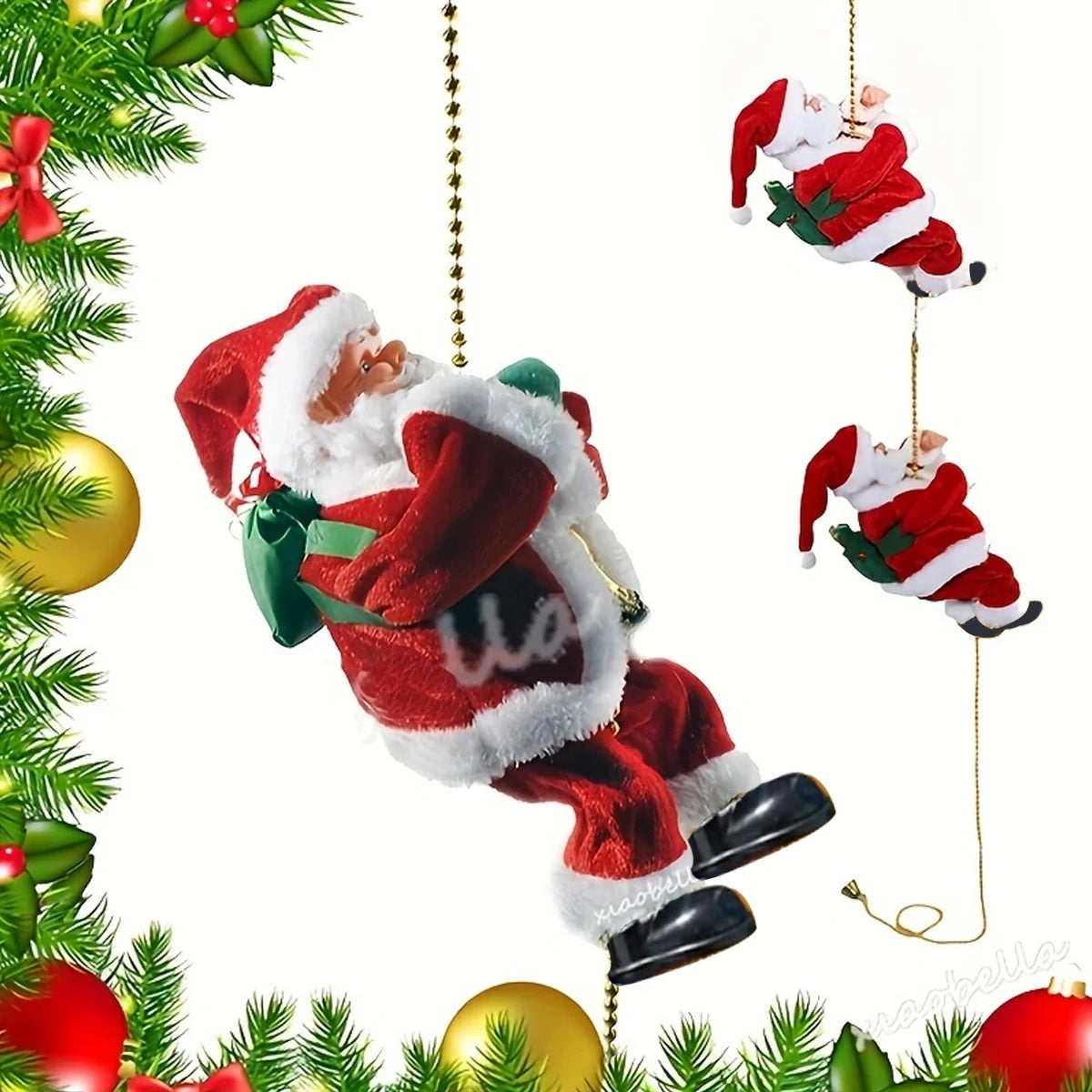 Christmas Climbing Beads Rope with Santa Claus Doll – Holiday Ornament for Party, Event & Gift Decorations