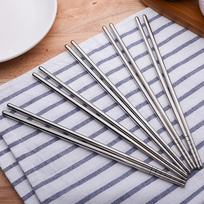 2–5 Pairs 304 Stainless Steel Chopsticks – Non-Slip Metal Sushi Sticks for Korean, Japanese & Chinese Food