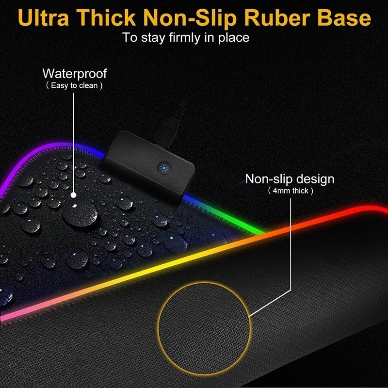 RGB LED Backlit Gaming Mouse Pad – Waterproof Large Desk Mat for Keyboard & Mouse, Big PC Gamer Mouse Carpet Play Surface