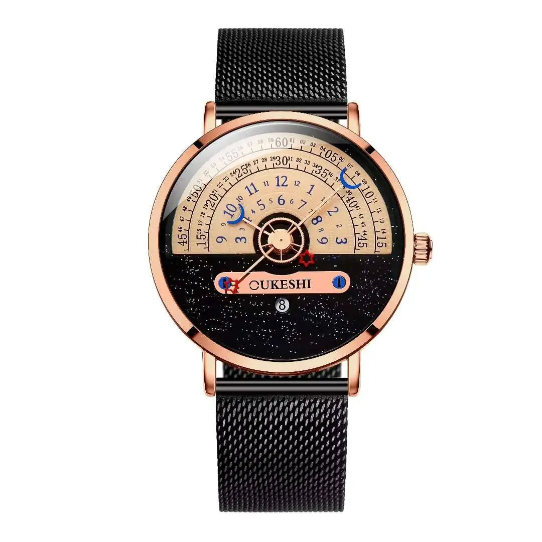 Men’s Fashion Mesh Band Quartz Watch — Business Wristwatch with Calendar Reloj Hombre