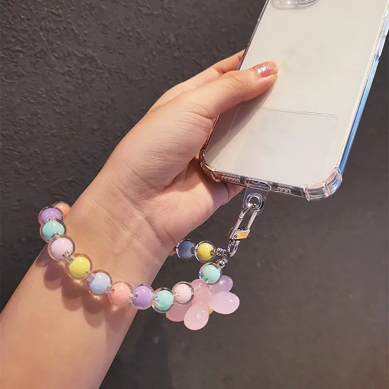 Colorful Macaron Beaded Phone Lanyard Wrist Strap – Anti-Lost Short Handheld Mobile Phone Chain Pendant for Women
