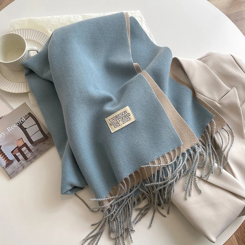 Cashmere Warm Scarf: Double-Sided Winter Pashmina Wrap with Tassel - Fashionable Design, Various Colors