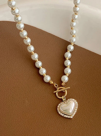 Elegant Pearl Necklace for Women – Heart Pendant Luxury Imitation Pearls Chain, Korean Jewelry Gift for Girls