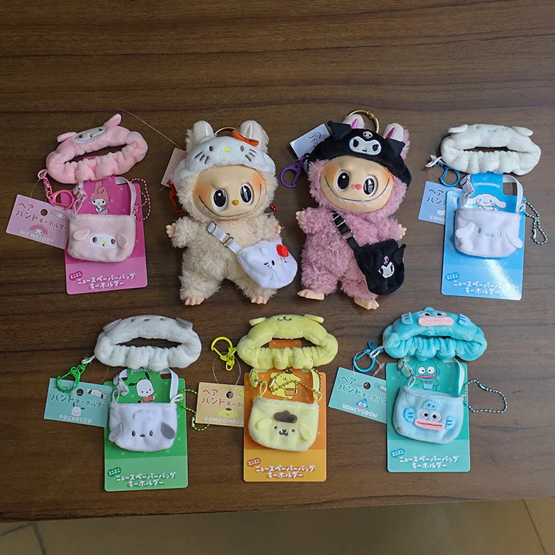Sanrio Doll Clothing & Accessories Set – Hello Kitty, My Melody & Kuromi Outfit for Labubu V1/V2 Dolls with Hair Band & Messenger Bag