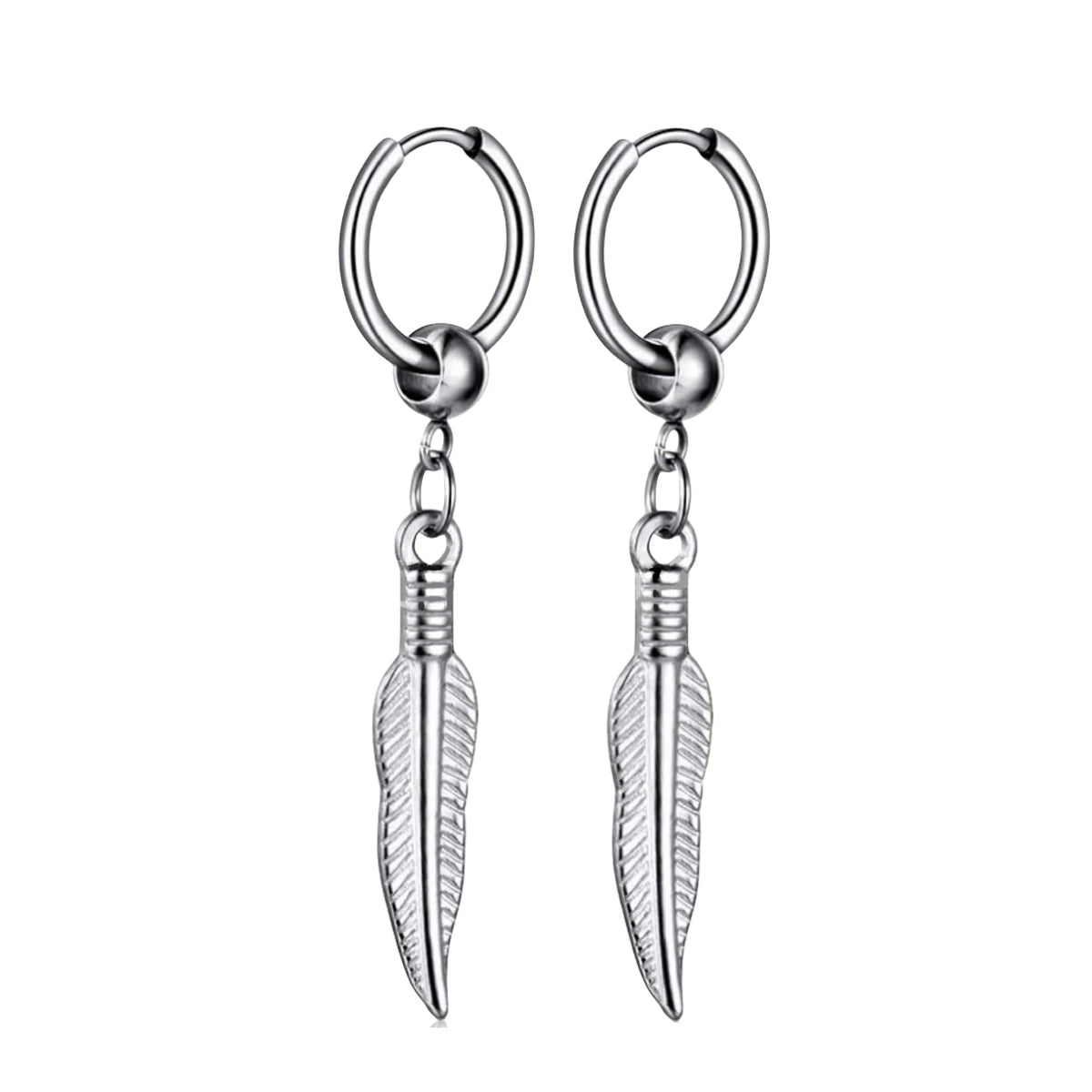 Long Hanging Cross & Leaf Hoop Earrings – Vintage Stainless Steel Hip Hop Unisex Jewelry Accessories