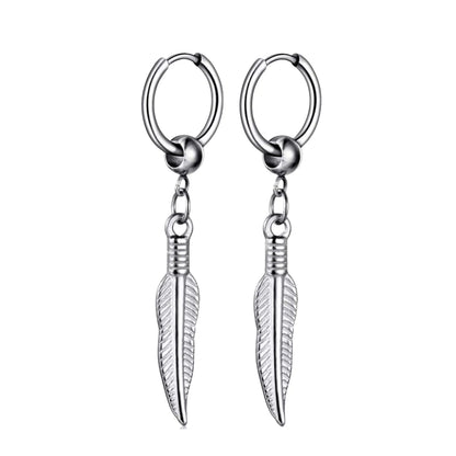 Long Hanging Cross & Leaf Hoop Earrings – Vintage Stainless Steel Hip Hop Unisex Jewelry Accessories