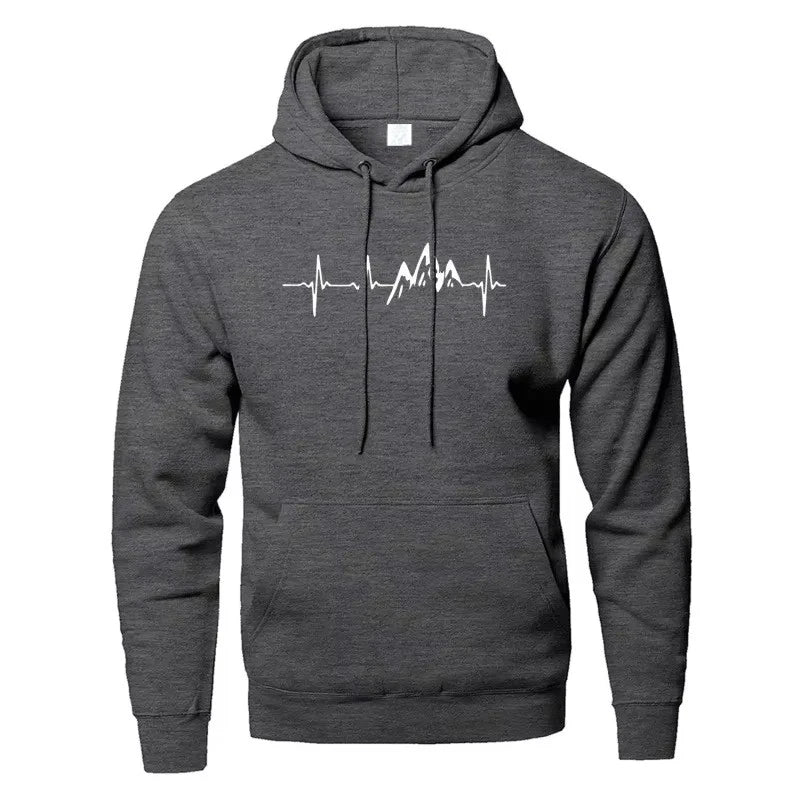 Mountain Heartbeat Hoodie – Teen Sweatshirt, Autumn Long Sleeve Hooded Sportswear in Black & Gray