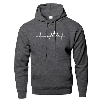 Mountain Heartbeat Hoodie – Teen Sweatshirt, Autumn Long Sleeve Hooded Sportswear in Black & Gray