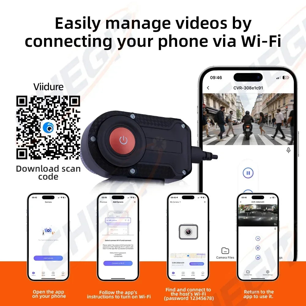 2K HD Motorcycle Dash Camera - WiFi DVR with IP65 Waterproof 130° Wide Angle & Loop Recording for Outdoor Riding