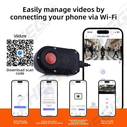 2K HD Motorcycle Dash Camera - WiFi DVR with IP65 Waterproof 130° Wide Angle & Loop Recording for Outdoor Riding