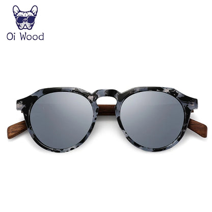 Oi Wood Round Sunglasses — Walnut Wood Frames with Red Lens & Tortoise Shell Design for Men & Women