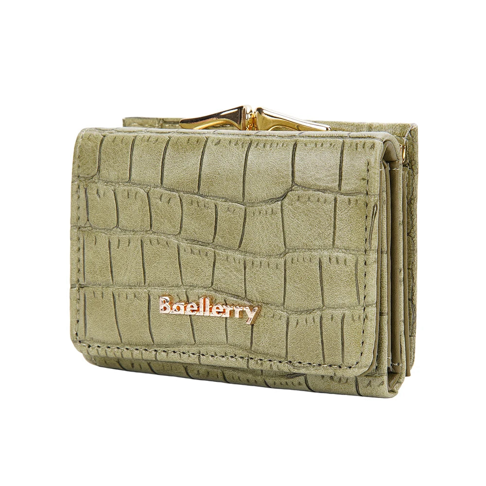 Baellerry Short Women’s Wallet — Crocodile Pattern Coin & Card Holder with Photo Slots, Hasp Purse for Girls