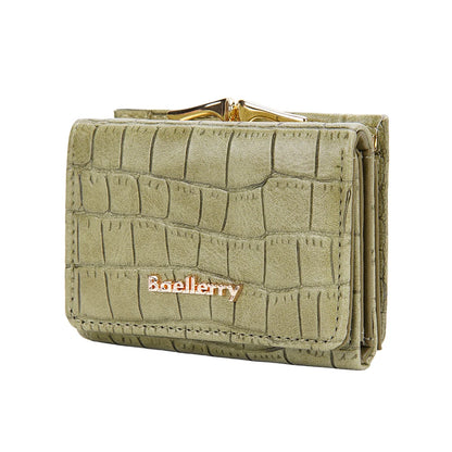 Baellerry Short Women’s Wallet — Crocodile Pattern Coin & Card Holder with Photo Slots, Hasp Purse for Girls