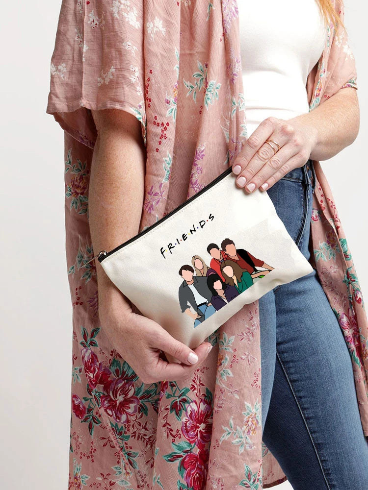 TV Show Friends Makeup Bag for Women - Travel Cosmetic Organizer, Eco-Friendly Canvas Pouch, Kawaii Purse and Pencil Case
