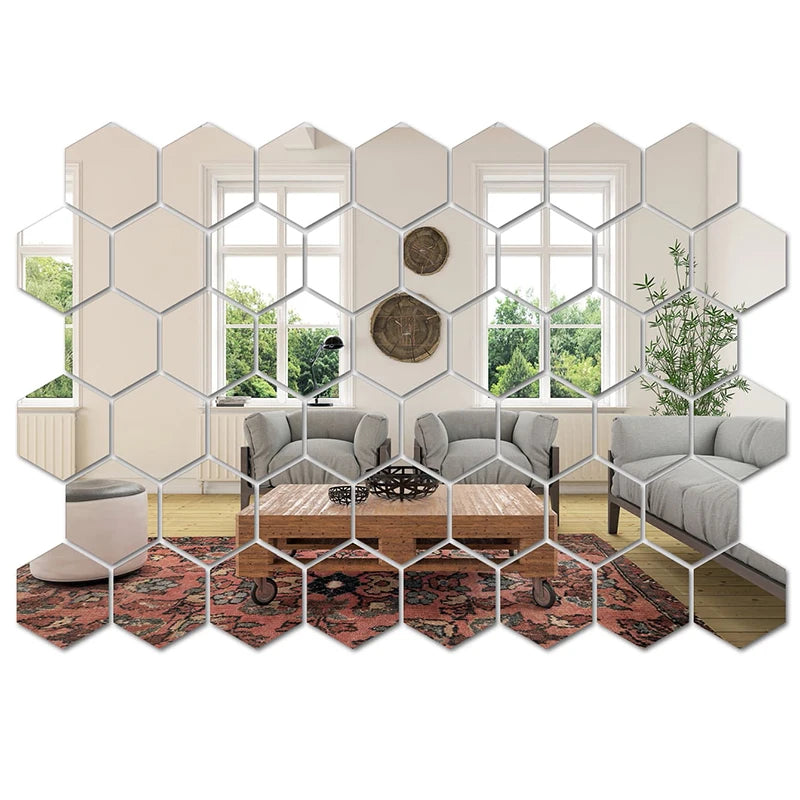 45Pcs Hexagon Mirror Wall Stickers - DIY Decorative Tiles for Home Wall Art Design