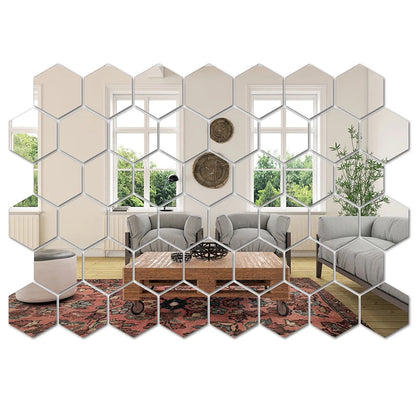 45Pcs Hexagon Mirror Wall Stickers - DIY Decorative Tiles for Home Wall Art Design